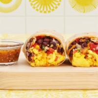 South Of The Border Breakfast Burrito · Breakfast burrito with your choice of meat, scrambled eggs, pico de gallo, pinto beans, chee...