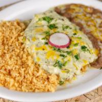 Enchiladas Suizas · Prepared in our cream of cilantro sauce, delicious! all enchiladas can be prepared with your...