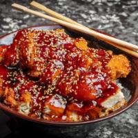 Sesame Chicken Bowl · Panko Crusted Chicken Breast with Teriyaki Sauce over Steamed Rice.