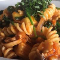 Pasta Primavera · Spinach, mushrooms, zucchini, onions, garlic, sauteed in olive oil & marinara sauce over fus...