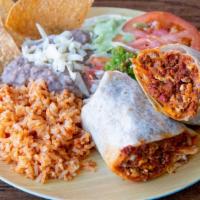 Burrito · Your choice of Burrito with rice, beans, guacamole, cheese, salad,tomato, pico de gallo, sal...
