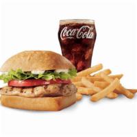 Grilled Chicken Sandwich Combo · Delicious grilled chicken served on a plain bun, topped with mayo, lettuce and sliced tomato...