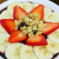 Açai Bowl 15Oz · Bananas, granola, shredded coconut, strawberry, guarana syrup.