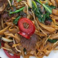 Thai Chow Fun Noodle · Spicy. Recommended. Thai sweet soy sauce, bean sprouts, red bell pepper, thai basil, chili, ...
