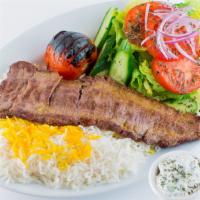 Barg (Filet Mignon) · Our signature cut of marinated, charbroiled, tender filet mignon served with imported basmat...