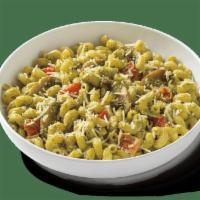 Pesto Cavatappi · Curly pasta in basil pesto cream sauce, garlic, mushrooms, tomato and parmesan. Try with gri...