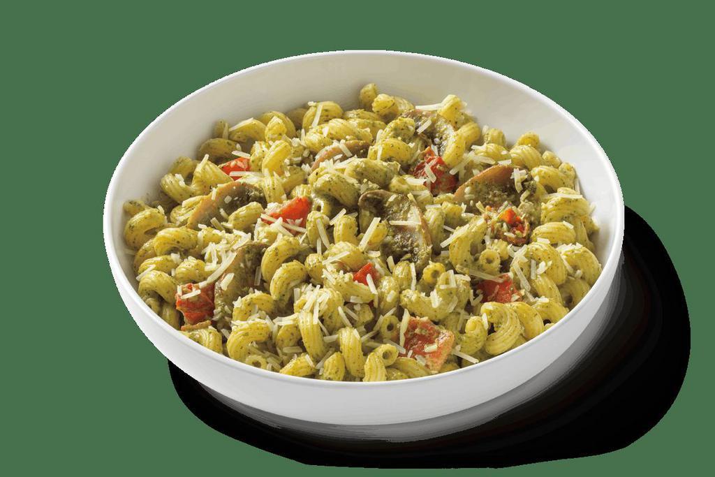 Pesto Cavatappi · Curly pasta in basil pesto cream sauce, garlic, mushrooms, tomato and parmesan. Try with grilled chicken.. V