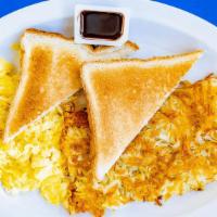 Hashbrowns & 2 Eggs · Our fresh, crispy-golden hashbrowns, 2 scrambled eggs and toast.