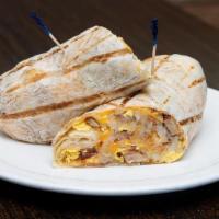 Sausage Breakfast Burrito · Sausage, fresh hash browns, eggs, and melted shredded cheese wrapped in a flour tortilla.