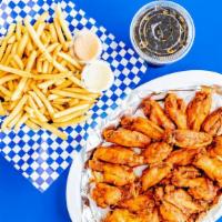 24 Wings Combo · 24 homemade chicken wings, choice of sauce. Comes with large fries and a large drink.