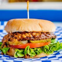 Junior Chili Burger · Junior bun, hamburger patty, fresh chili, lettuce, tomato, pickles and our signature 1000 Is...