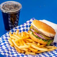 Hamburger Combo · Sesame seed bun, hamburger patty, lettuce, tomato, red onions, pickles, and our signature 10...