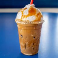 Iced Coffee · Blended iced coffee with caramel, French vanilla creamer, and whipped cream.