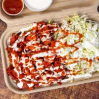 Chicken Over Rice · Comes with rice, chicken, salad, white sauce, hot sauce, any drink and tax included.