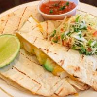 Quesadilla · Bell peppers and onions with mixed cheese served with a side of house made salsa. Add chicke...