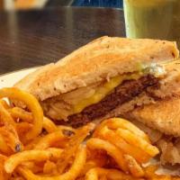 Beyond Beef Patty Melt · Vegan. Seasoned Beyond Meat patty, grilled onions, dairy-free cheese on garlic buttered rye ...