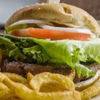 Classic Burger  · With lettuce, tomato, pickles and onions. Comes with a side of regular fries, curly fries, s...