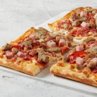 Roman Meat Primo Slice · Thick, Sicilian-style crust, hand-crushed Roman sauce, freshly shredded 100% whole milk mozz...
