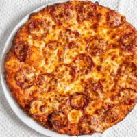 Pepperoni Pizza · Pepperoni, Tomato, Green Pepper, Red Onion, Olive