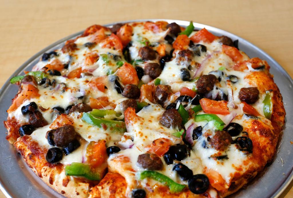 Meatball Pizza · Meatball, Tomato, Green Pepper, Red Onion, Mushroom, Olive