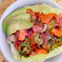 Baja Ceviche · salmon, tuna, & yellowtail marinated in lemon citrus with pico de gallo, avocado, & crispy h...