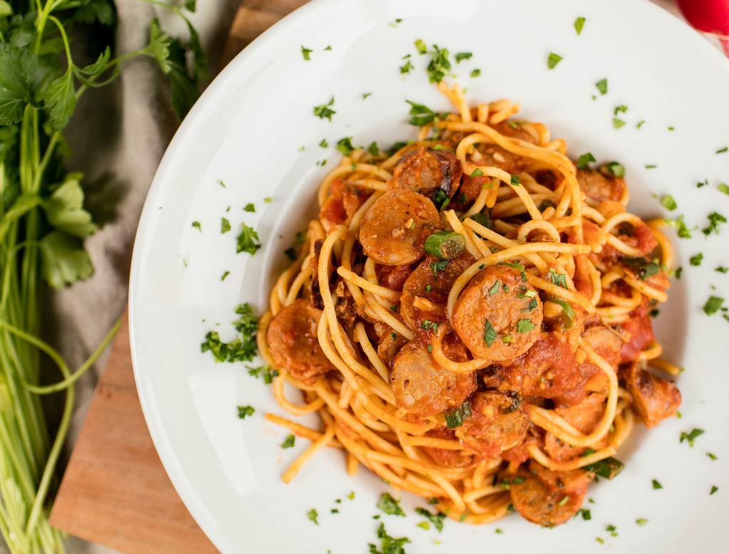 Spaghetti Italian Sausage · Italian pork sausage, marinara sauce.