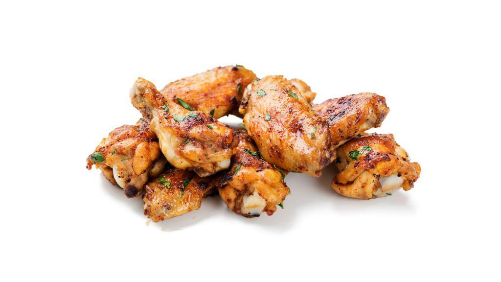 Wings · 8 juicy deep-fried chicken wings tossed in your choice of sauce. Comes with a bleu cheese sauce and a side of celery and carrots.