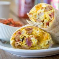 Burrito · Two eggs, hash browns, cheese, salsa and choice of one meat.