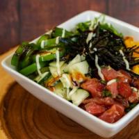 Socal Poke Bowl · Made w/fresh Tuna or made Vegan with Beyond Meat. Choose either a base of Rice or Spring Mix...