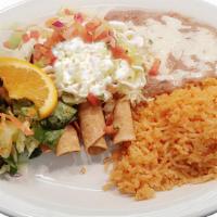 3 Flautas (Pollo O Res) · 3 Rolled Tacos Beef or Chicken