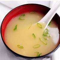 Miso Soup · Miso soup, tofu, and scallion.