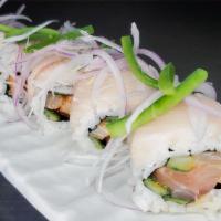 Yellowtail Lover · Spicy. Spicy yellowtail, cucumber, yellowtail, jalapeño, red onion, and ponzu sauce (8pcs).