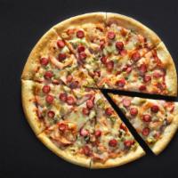 American Pizza · Appetizing pizza with housemade marinara, mozzarella, pepperoni, fennel sausage, mushrooms, ...