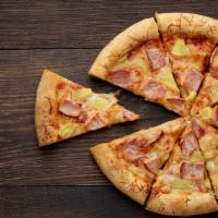 Ham & Pineapple Pizza · Fresh pizza prepared with housemade marinara, mozzarella, sliced ham, and pineapple.