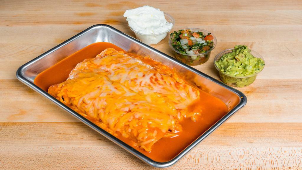 Two Enchiladas Plate · Two enchiladas with your choice meat served with rice and beans!
