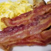 Pancakes & Eggs · Pancakes, Scrambled Eggs, Hash browns, Bacon, Sausage