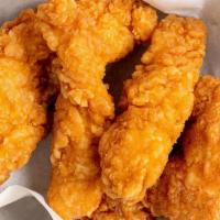 4 Chicken Tenders · 4 hand-breaded chicken tenders with your choice of two dipping sauces.