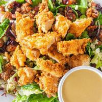 Honey Pecan Chicken Salad · This salad is totally sweet featuring your choice of grilled or crispy chicken on a bed of m...