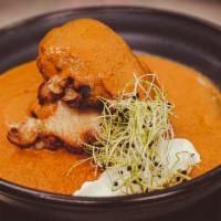 Tinga De Pollo · Mary’s Free Range whole chicken thigh, covered in chile chipotle, crema Mexicana, topped wit...