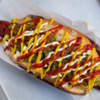 Hot Dog · Hot dogs are a 1/3 lb. of 100% all natural beef served on a hot dog bun. Topped with dill re...