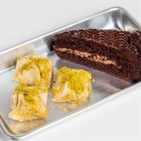 Baklava 3 Pc · 3 pieces of golden flaky dough topped with walnuts and pistachios.