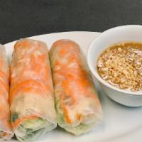 Goi Cuon Chay - Vegetarian Spring Rolls, 3 Rolls · Rice noodle, tofu, carrots, jicama, lettuce, mint leaves and cucumber wrapped in Vietnamese ...