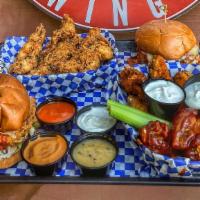 Nba Playoffs Package (28 Wings, 6 Poppers, Fried Pickles, Onion Rings, 5 Strips & Fries) · 28 Wings (4 flavors)
6 Jalapeno Poppers
1 Order of Fried Pickles
1 Order of Onion Rings
5 st...
