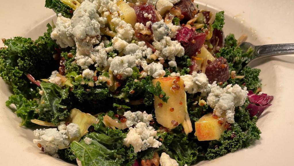 Superfood Salad · Gluten-free. Toasted Quinoa, Shredded Broccoli, Kale Brussels Sprouts, Cabbage Sunflower Seeds Beets, Dried Cranberries Apples, Feta, Lime Vinaigrette.
