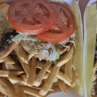 Cheese Burger With Fries · 1/3 pound patty, lettuce cheese, tomatoes and grilled onions.