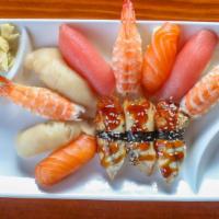 Nigiri 6 Pc · Choice of tuna, pepper tuna, salmon, yellowtail, shrimp, eel, or crab stick.