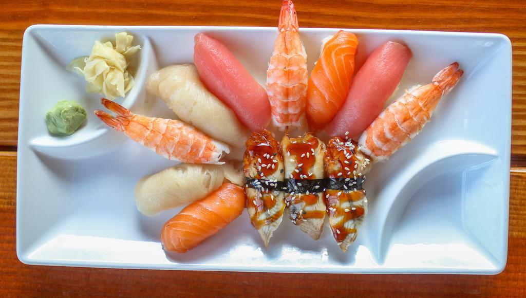 Nigiri 6 Pc · Choice of tuna, pepper tuna, salmon, yellowtail, shrimp, eel, or crab stick.