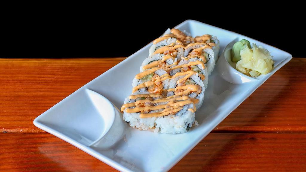 Spicy Shrimp Roll  · Spicy shrimp roll spicy shrimp, cucumber, and sesame seed finished with spicy mayonnaise.