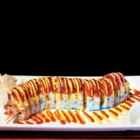Tempura Dragon Roll  · Tempura shrimp, avocado, carrot, topped with spicy tuna, spicy mayonnaise, and eel sauce.