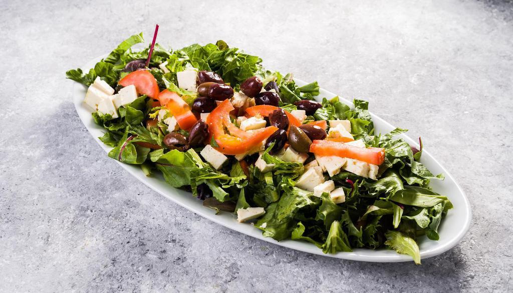 Greek Salad · Fresh mesclun, tomato, cucumbers, imported kalamata olives, sweet red onions & imported feta cheese.